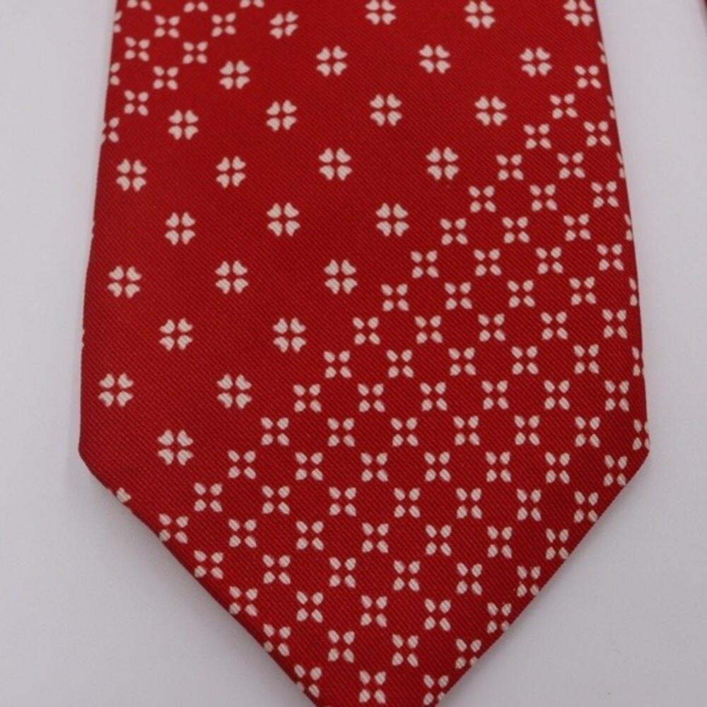 Hickey Freeman Red & White Print Silk Necktie